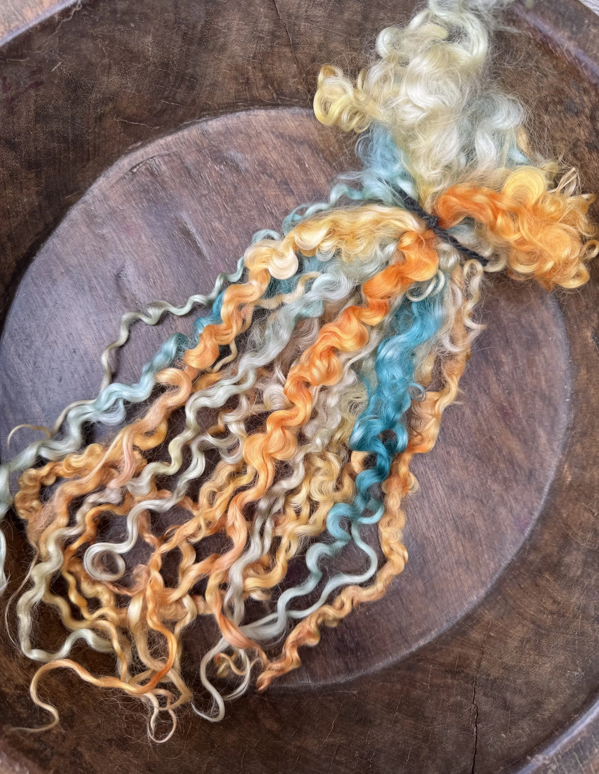 Hand Dyed “Sunlit Tide” Silky Long Teeswater Locks, 25g