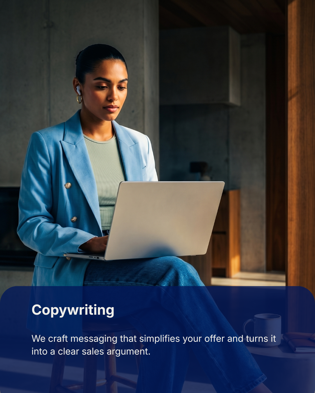 Professional writing content on laptop — Pixelcraft agency copywriting and sales messaging creation