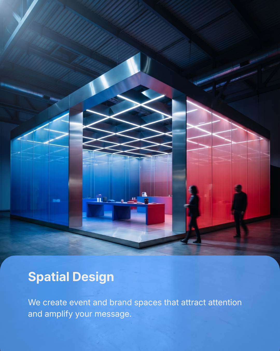 Futuristic exhibition or event space with lighting — Pixelcraft agency spatial and event design
