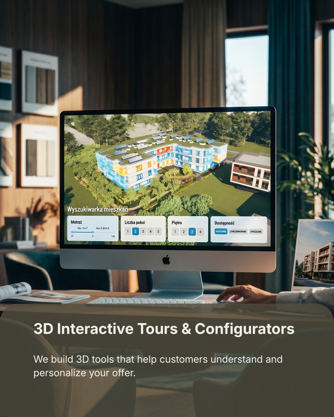 Desktop screen with interactive 3D real estate model — Pixelcraft agency 3D configurators and interactive tools