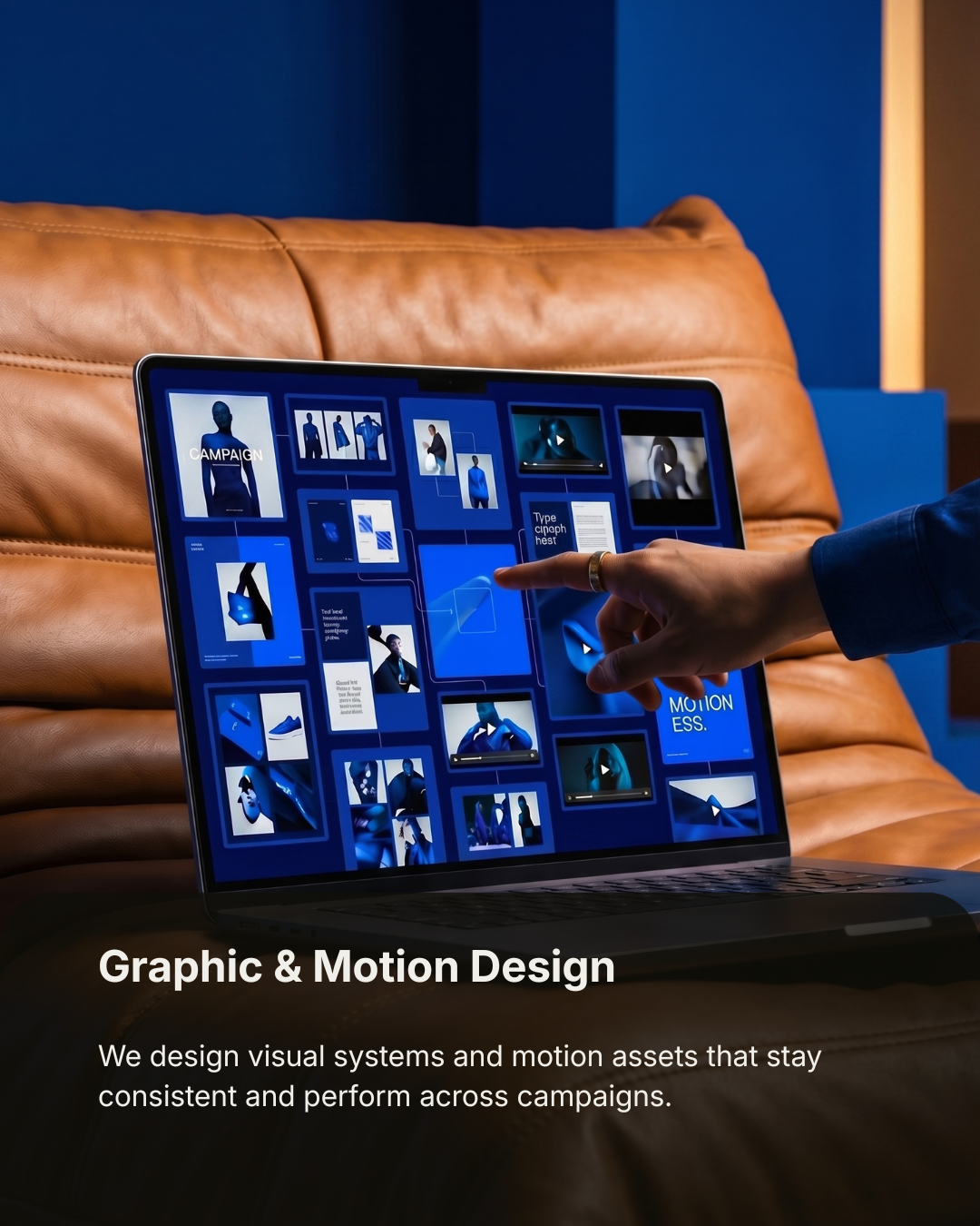 Digital interface with motion graphics elements — Pixelcraft agency graphic and motion design system