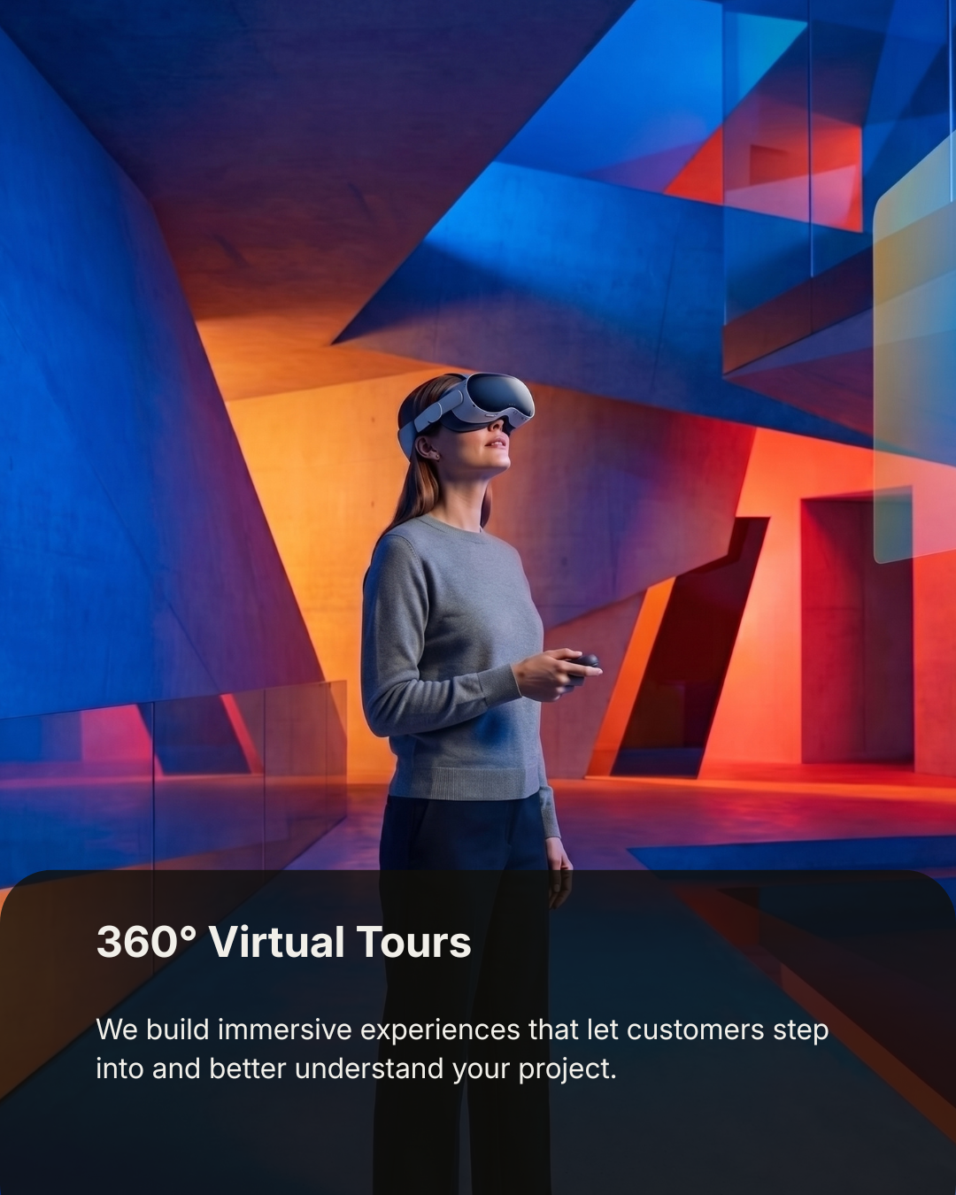 Person using VR headset in modern space — Pixelcraft agency 360 virtual tours and immersive experiences