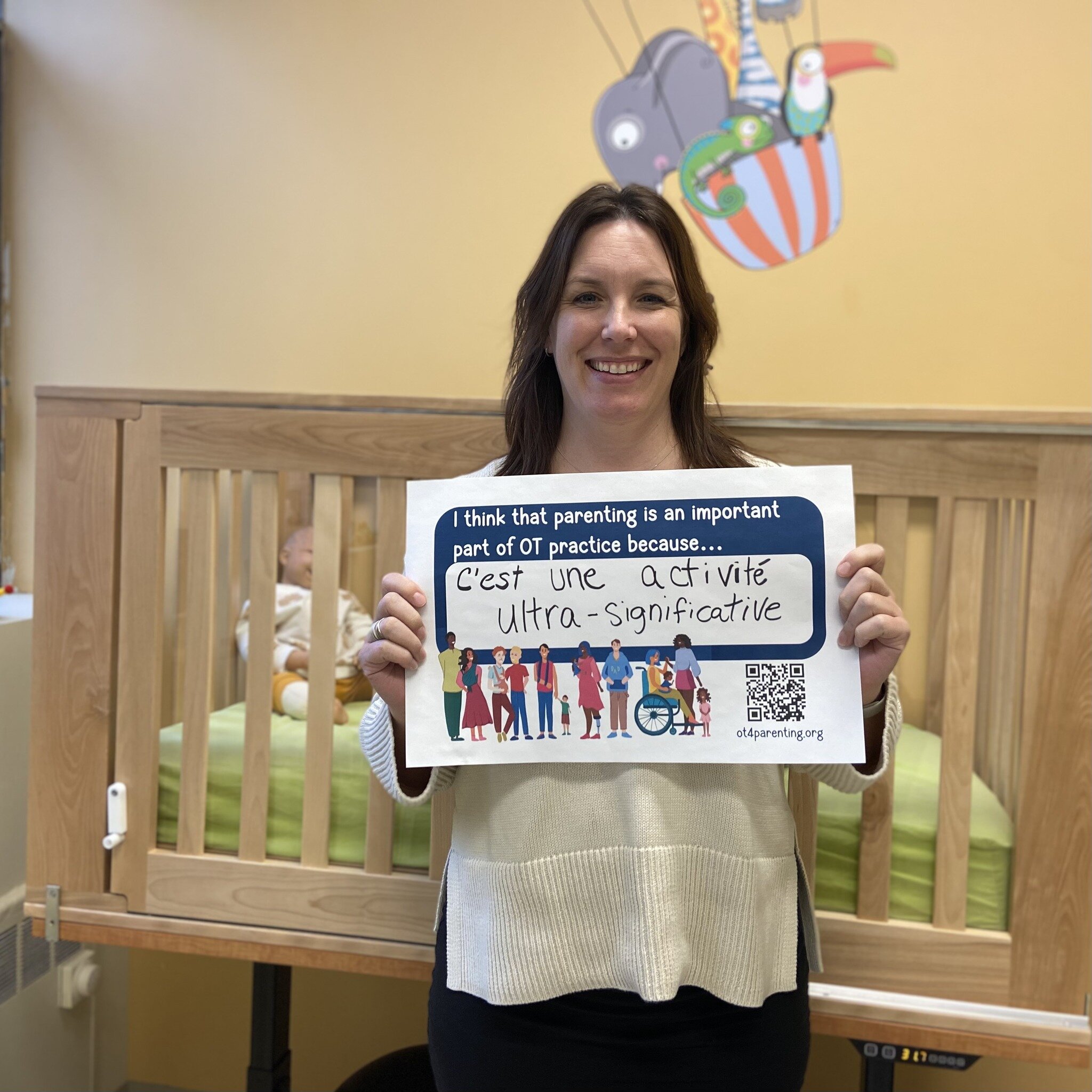 V&eacute;ronique is an OT and clinical coordinator at the Parents Plus Clinic of the Centre de r&eacute;adaptation en d&eacute;ficience physique Lucie-Bruneau and she thinks that parenting is an important part of OT practice because... &quot;it's an 