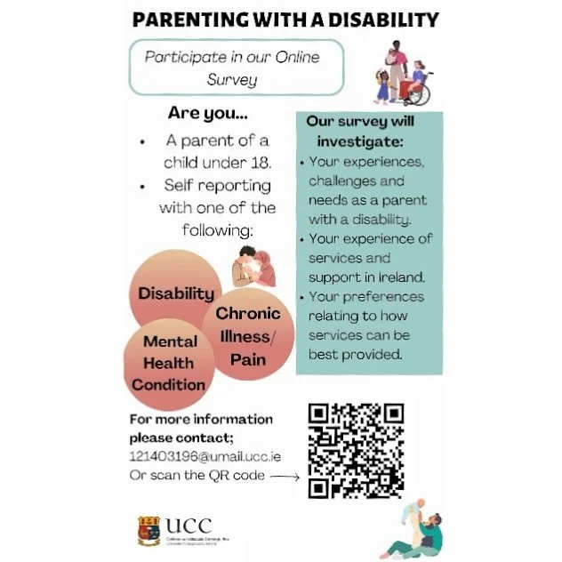 New study alert ! - our students Dearbhla and Lillian are seeking parents 🇨🇮 🇨🇮 🇨🇮 in Ireland 🇨🇮 🇨🇮 🇨🇮 who are living with chronic illness, mental health conditions and /or disabilites to engage in a short survey designed to explore paren