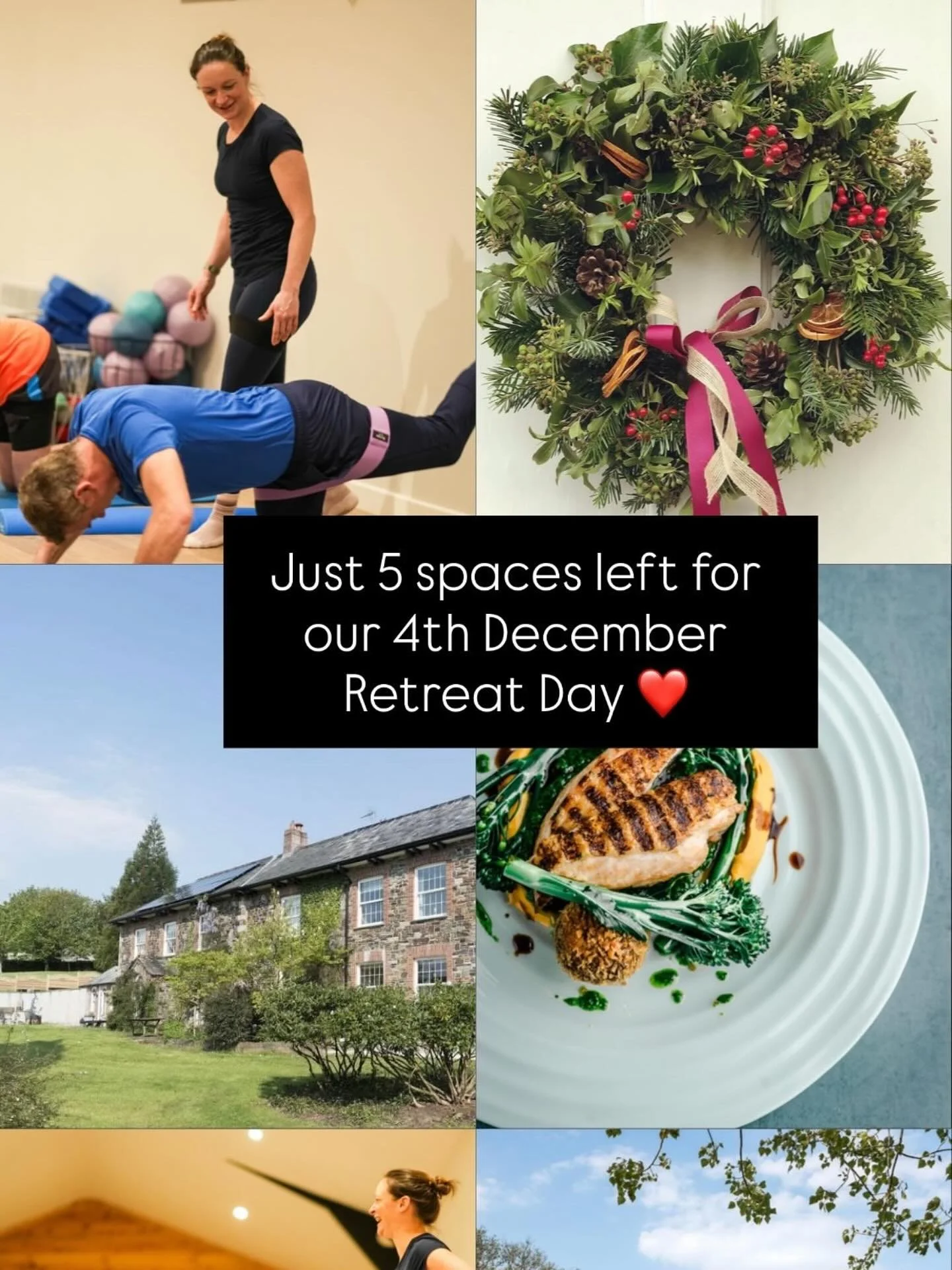 A day filled with Pilates, exceptional food and festive wreath making&hellip;what&rsquo;s not to love ❤️❤️ @harriebootoagoose @al.thomp  @greatbritishblooms #pilates #wreathmakingdevon #wooladonestate #retreatday