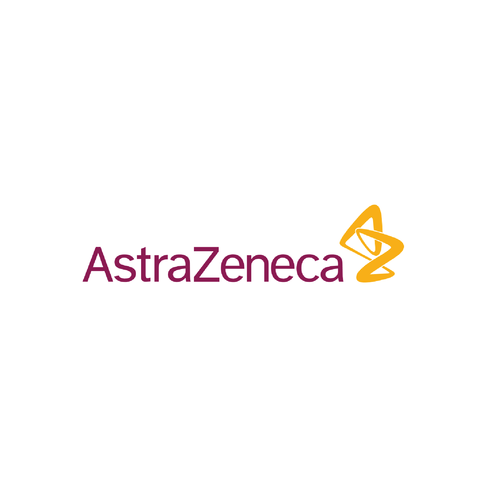 A white background with the AstraZeneca logo, which includes the company's name in purple text and an orange butterfly-shaped icon.