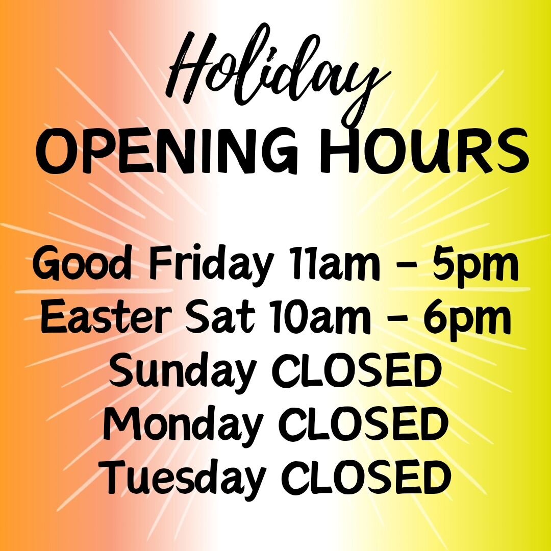 ✨️
📍Opening hours this weekend📍
Friday 11am - 5pm
Saturday 10am - 6pm
SUNDAY - CLOSED
MONDAY - CLOSED
TUESDAY - CLOSED