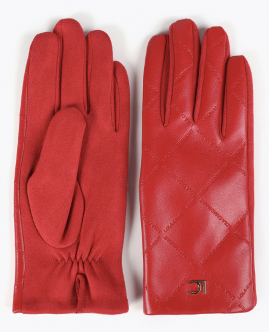 LOLA CASA EVE RED MONOGRAM GLOVES
