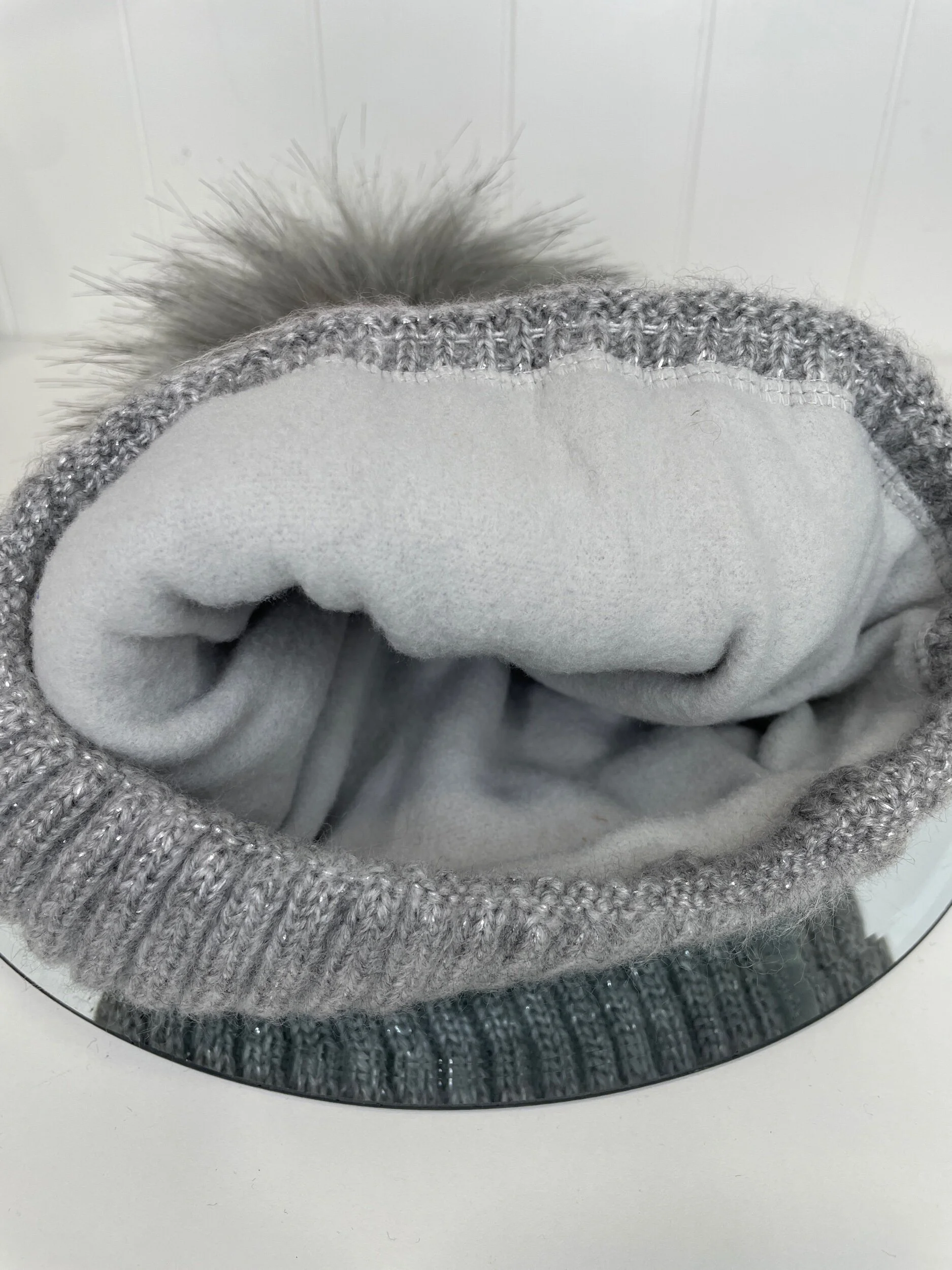 Royal Blue and Grey Fleece Lined Bobble Hat