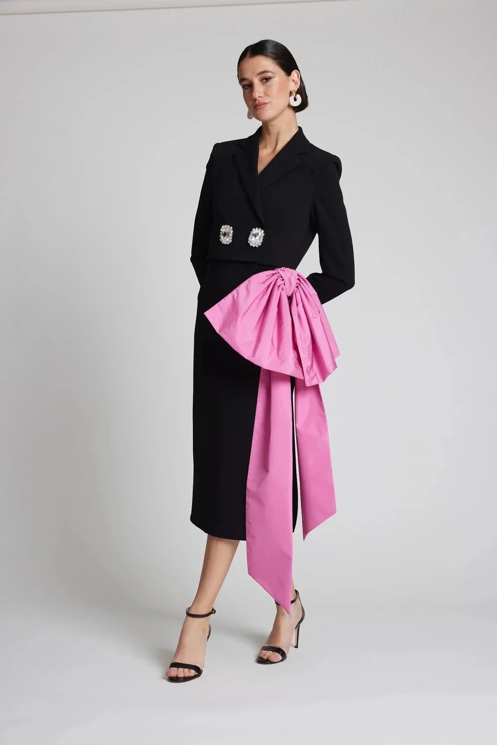 open lace back dress THREE QUARTERS Velvet Bow Tweed Jacket Dress  Fixxshop