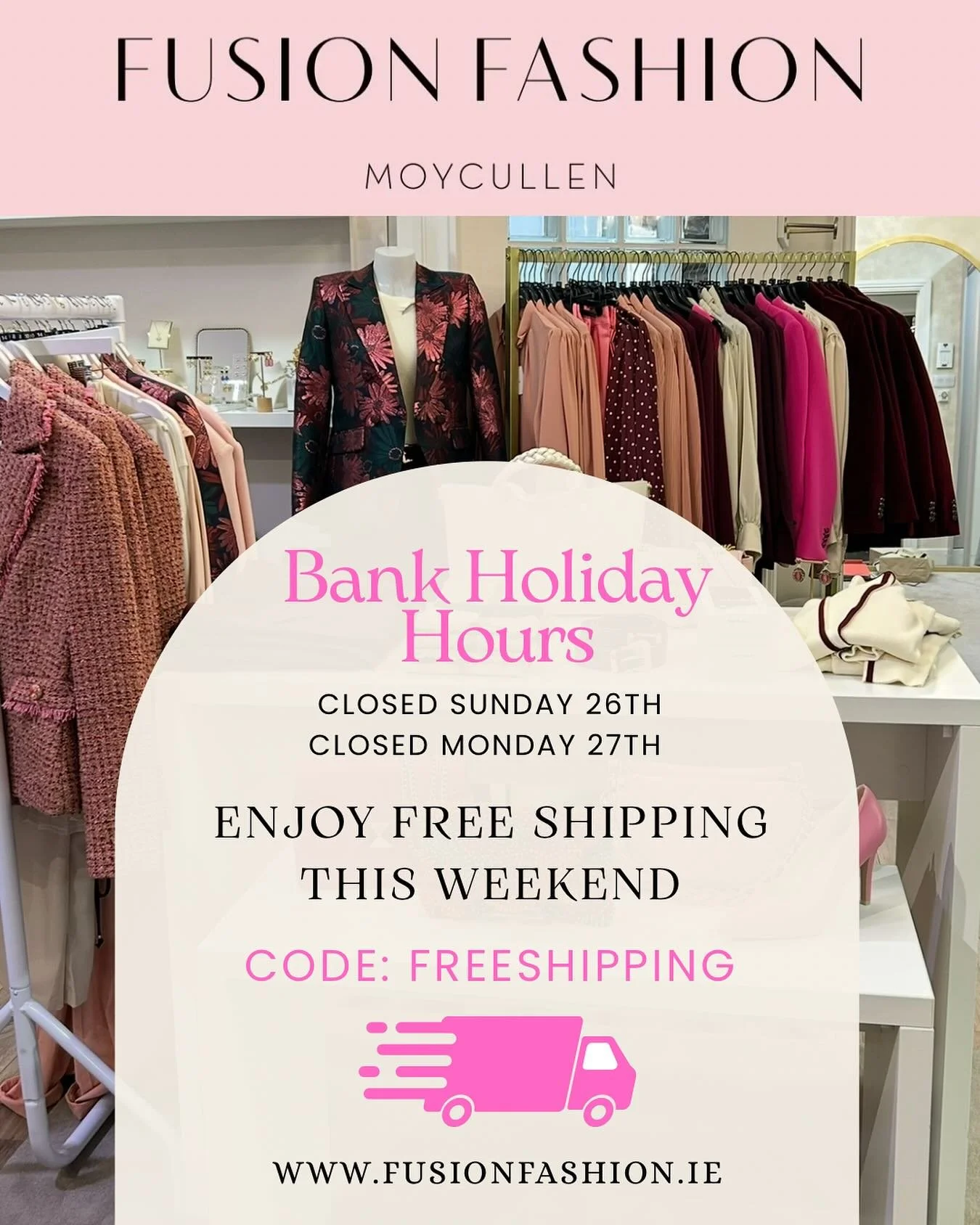 π FREE SHIPPING this Bank Holiday Weekend.
We are CLOSED in store until Tuesday but you can shop online 24/7 and enjoy FREE Shipping all weekend.
Code: FREESHIPPING 
Fiona x 
#freeshipping #freedelivery #shoponline