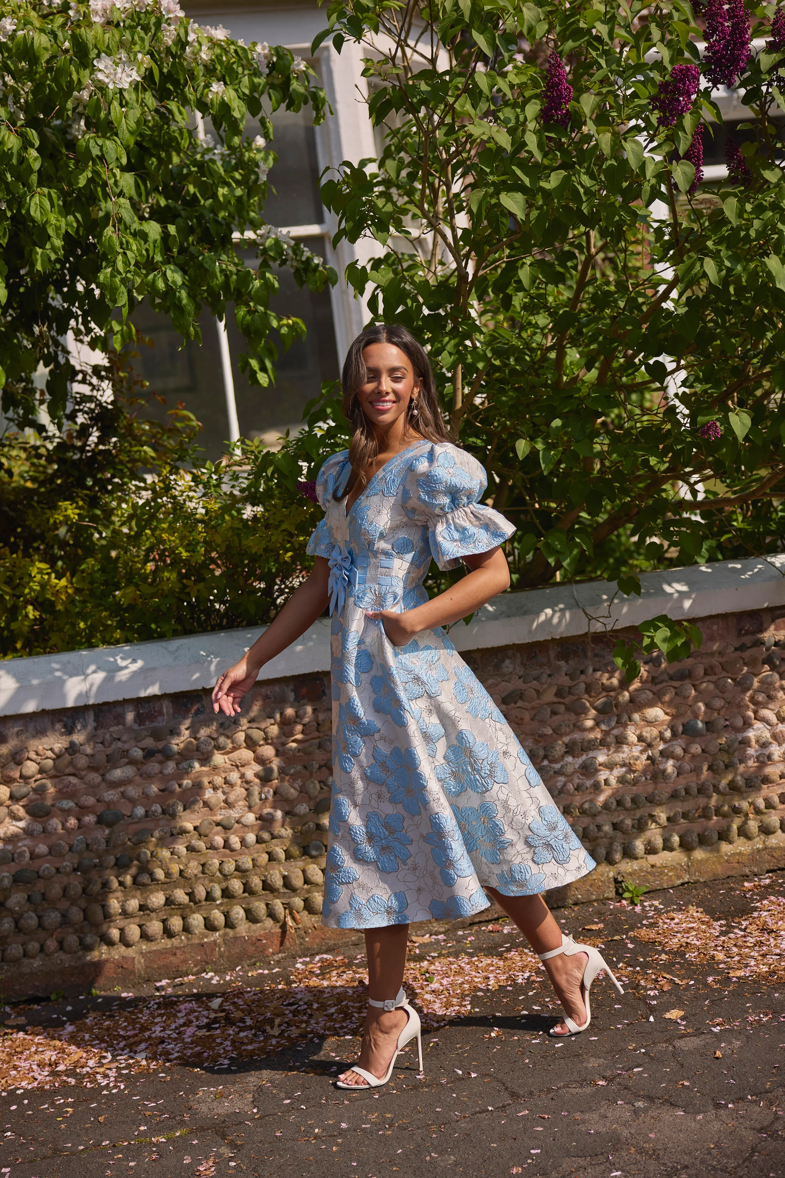 CALLIE METALLIC BLUE BOW DRESS