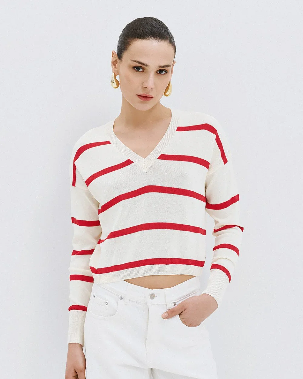 CLEO RED STRIPE KNIT TOP