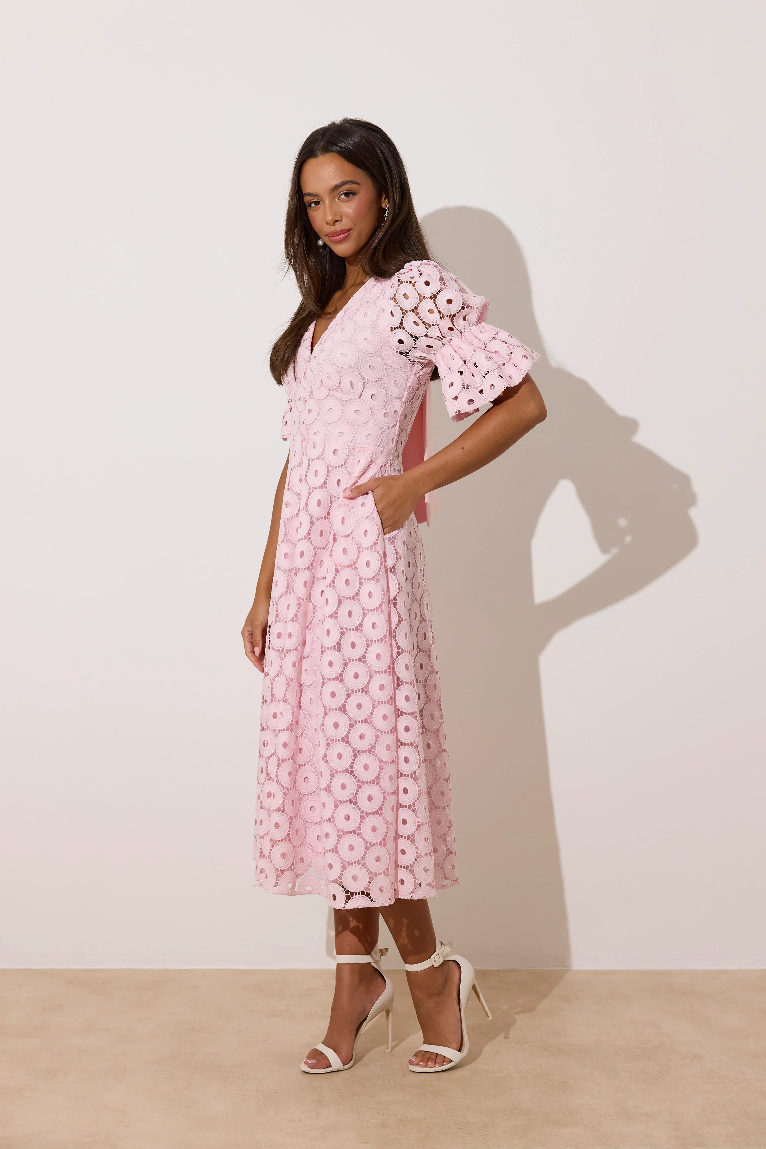 CALLIE PALE PINK LACE DRESS