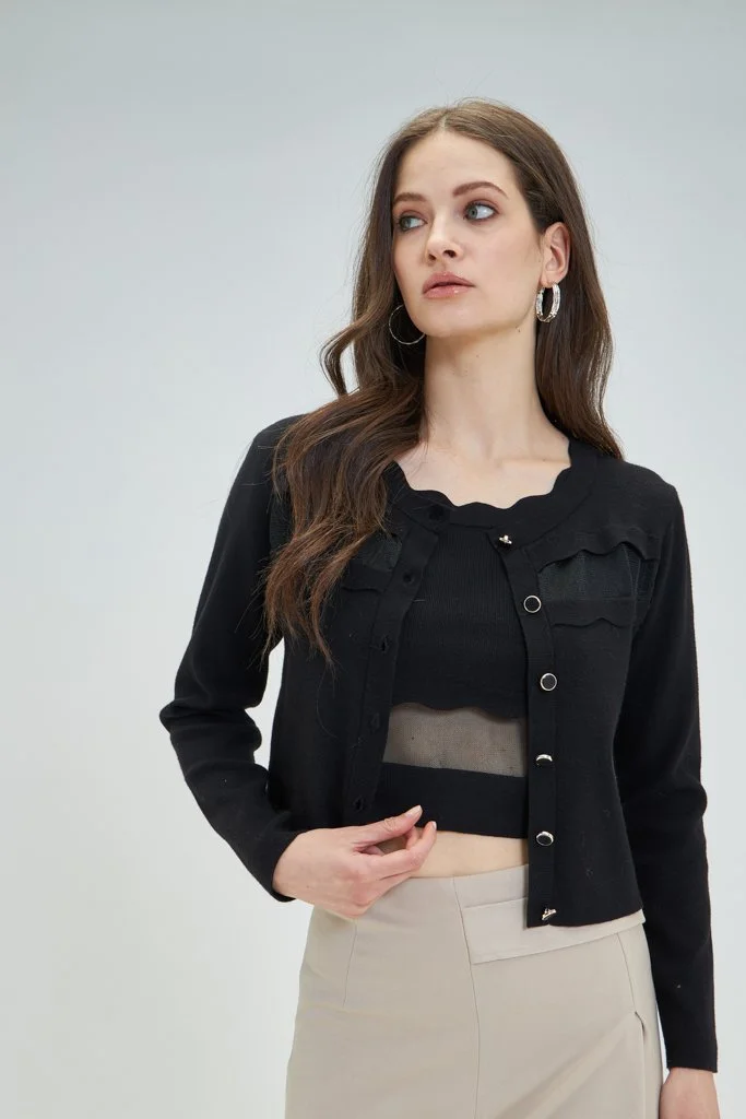 KATIE BLACK CARDIGAN TOP