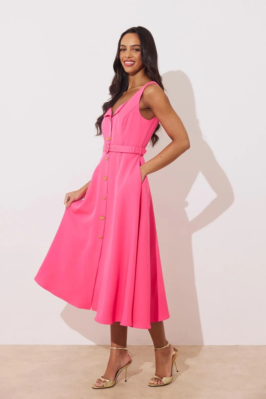 SAFFIRA HOT PINK BELTED DRESS