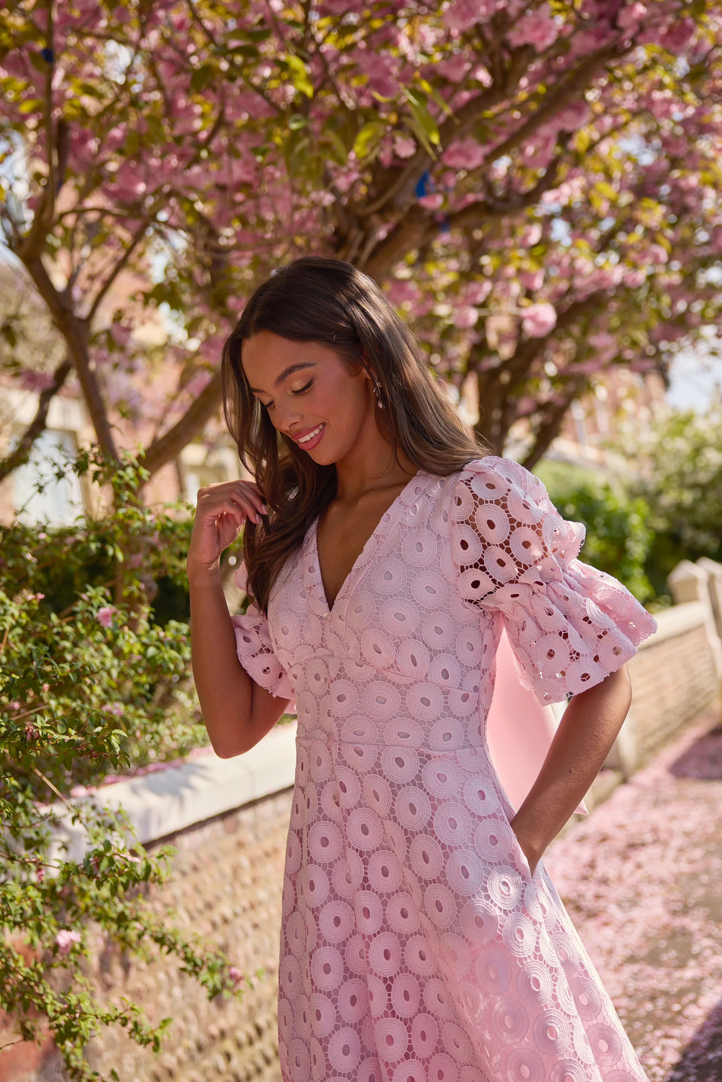 CALLIE PALE PINK LACE DRESS