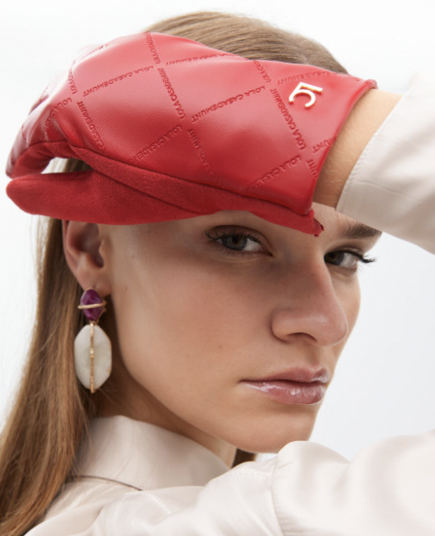 LOLA CASA EVE RED MONOGRAM GLOVES