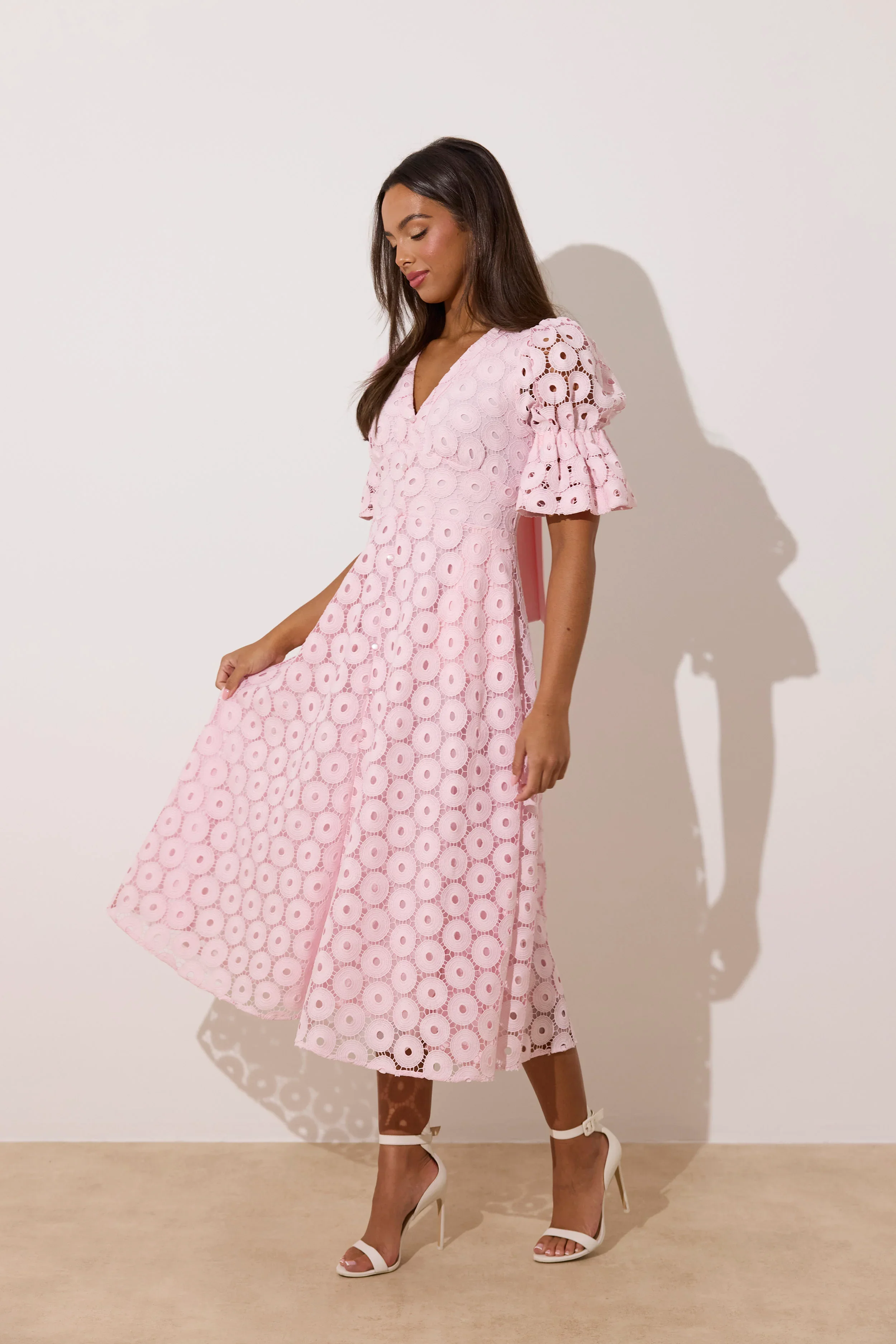 CALLIE PALE PINK LACE DRESS