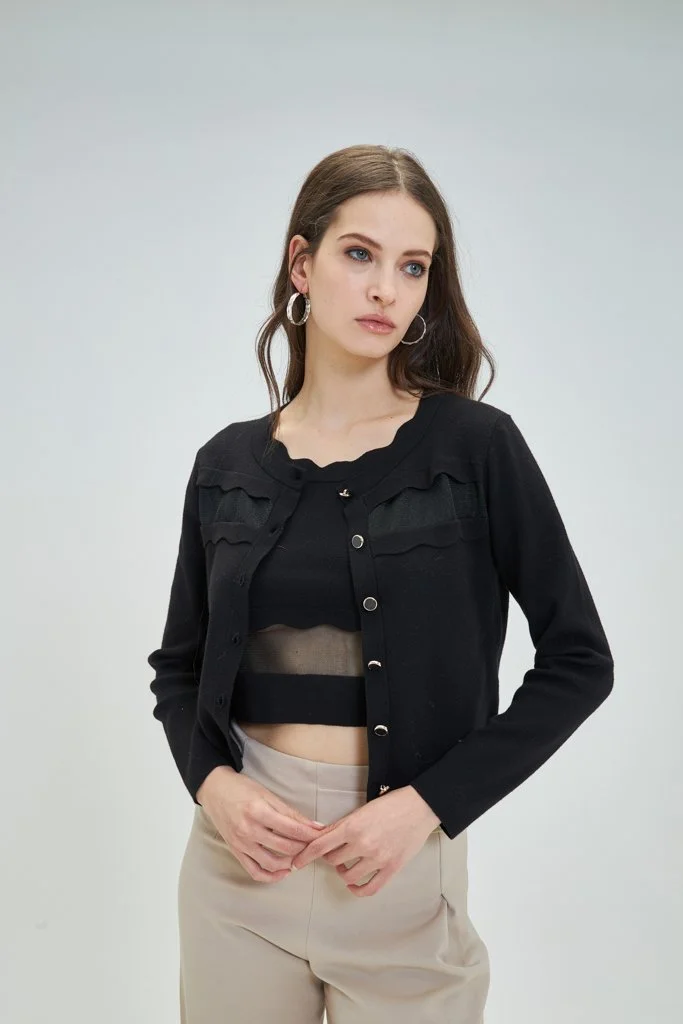 KATIE BLACK CARDIGAN TOP