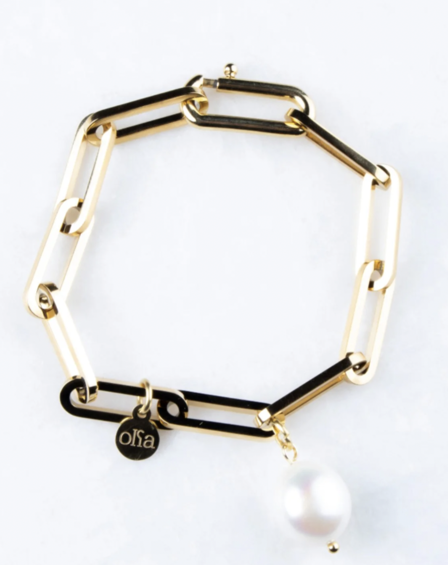 BELINDA CHUNKY PAPERLINK BRACLET WITH PEARL