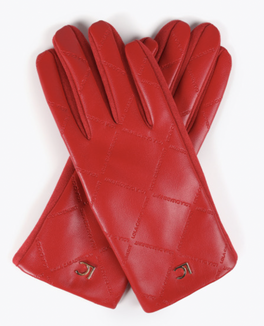 LOLA CASA EVE RED MONOGRAM GLOVES