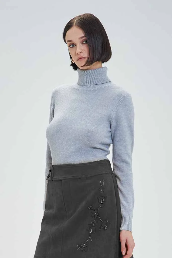 SAMANTHA GREY TURTLE NECK TOP