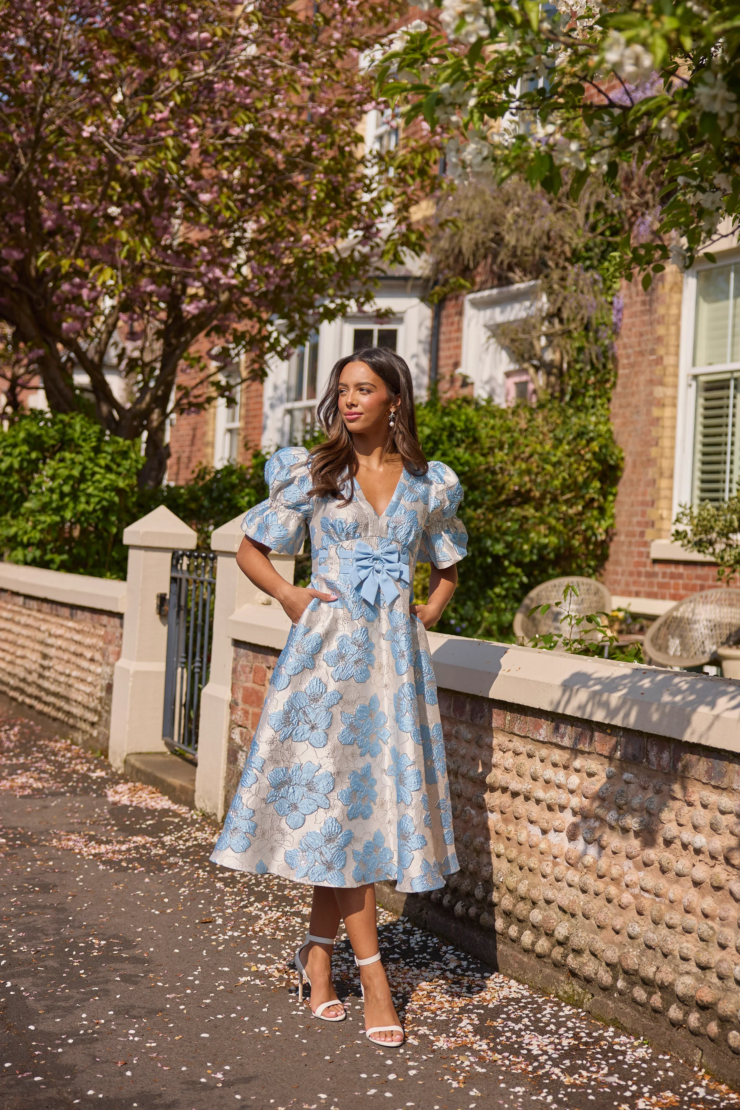 CALLIE METALLIC BLUE BOW DRESS