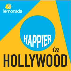 Lemonada brand logo with a blue circular design and the word "HAPPIER" inside, paired with yellow and blue color blocks and the phrase "in HOLLYWOOD" at the bottom.