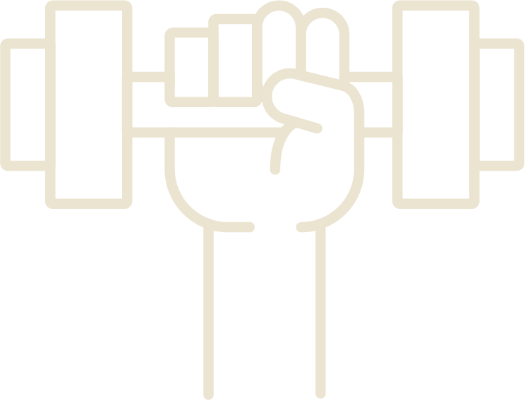 A stylized outline of a hand gripping a dumbbell.