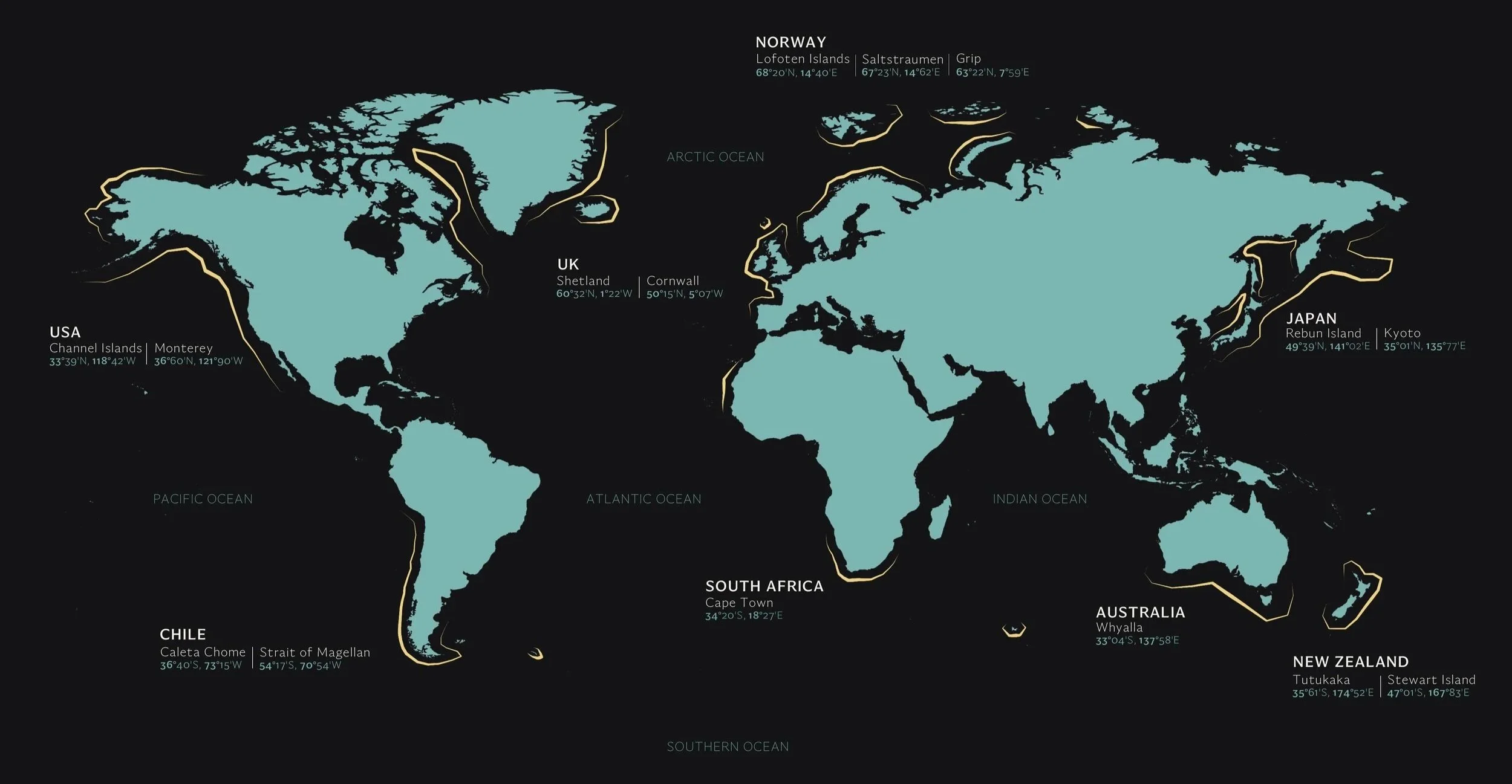 Map of the world's kelp forests.