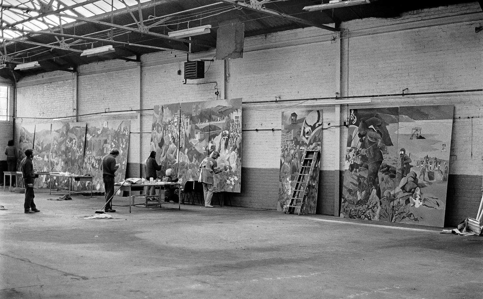 The mural was painted on panels in a disused carpet factory in Durham City centre between 1986 and 1987