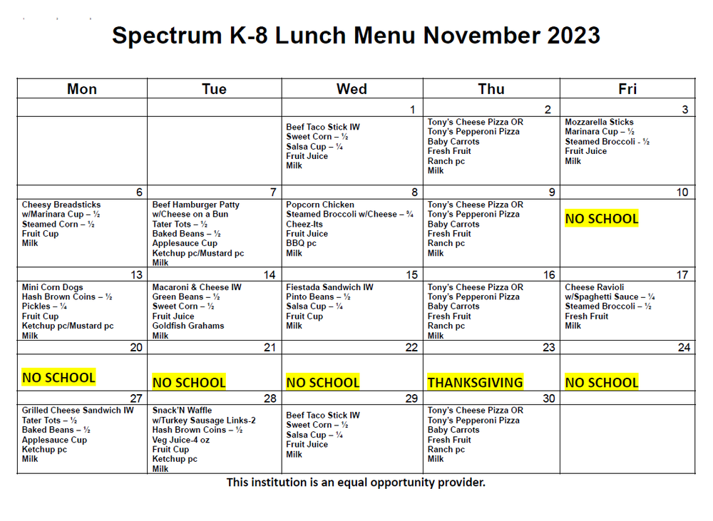 Lunch Program & Menus — Spectrum