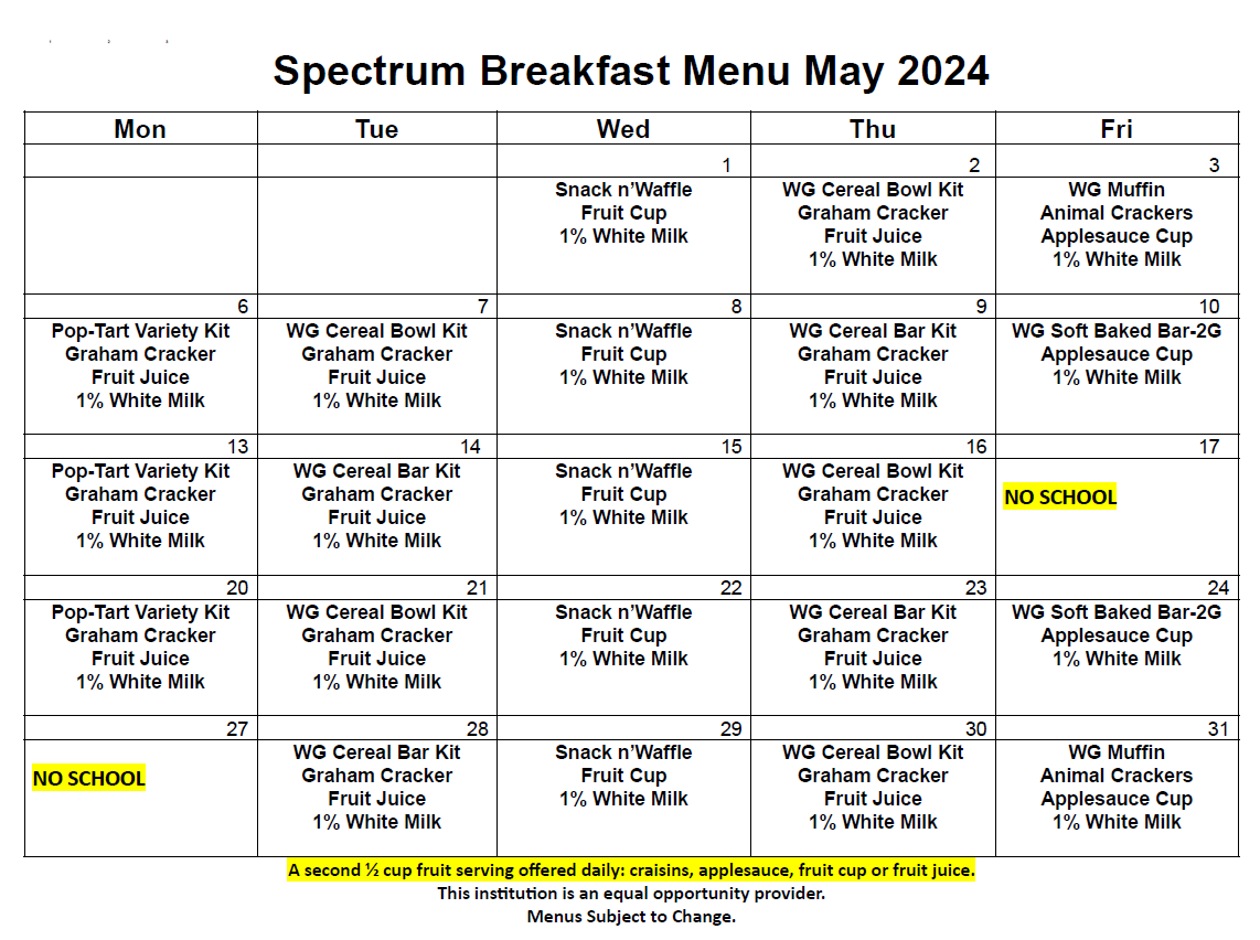 Lunch Program & Menus — Spectrum