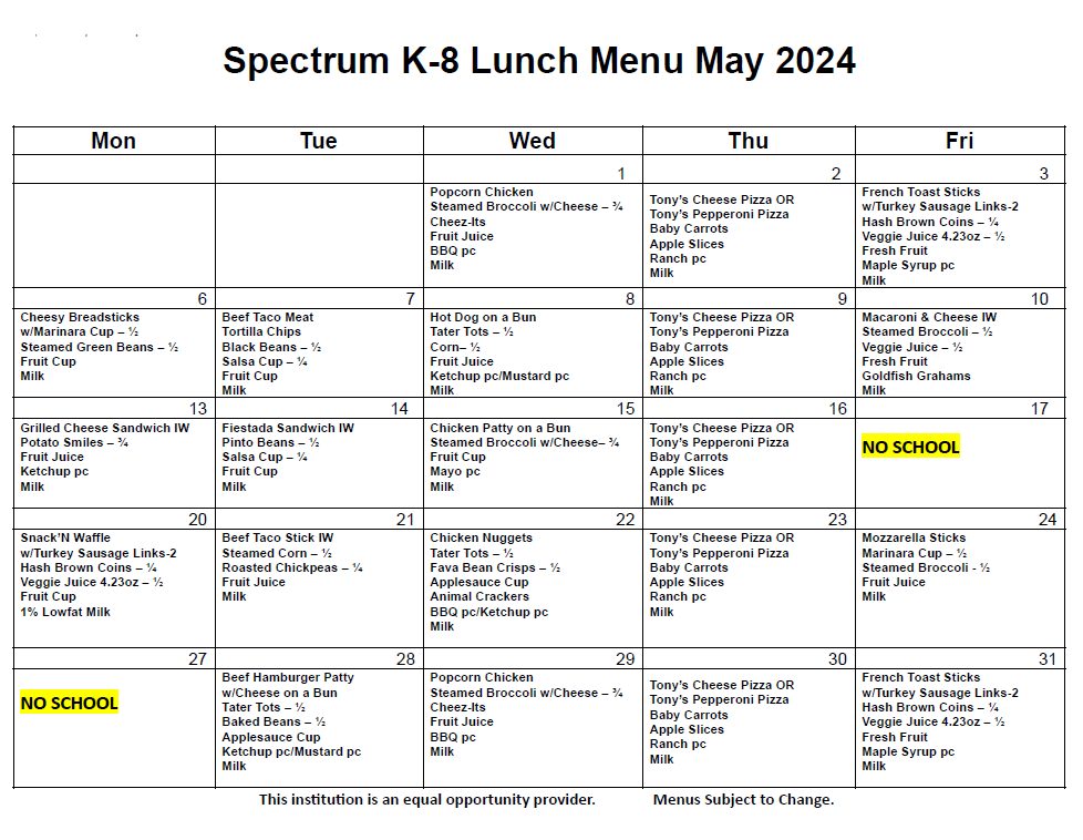 Lunch Program & Menus — Spectrum