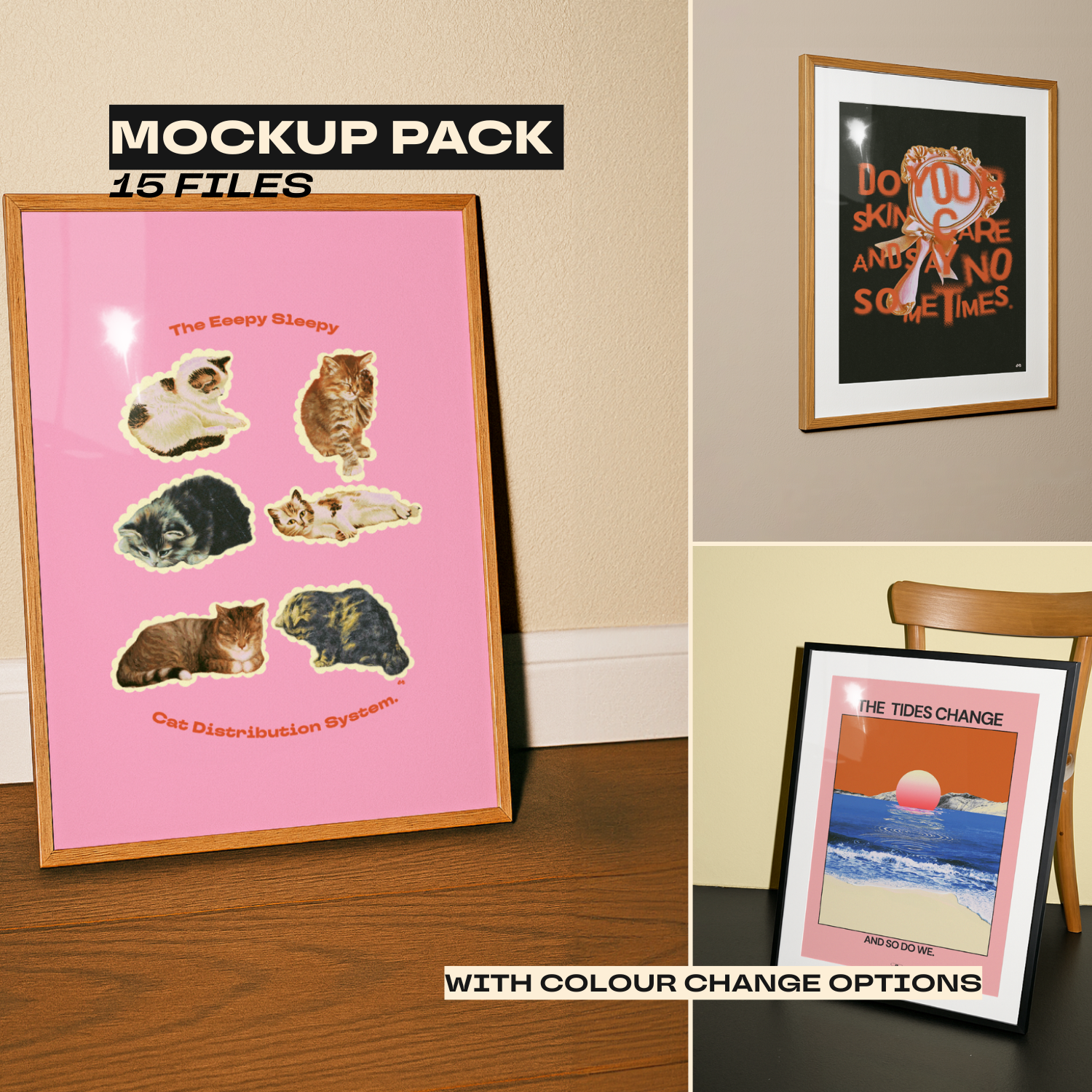 Simple Portrait Frame Mockup Pack, 15 PSD Files with Colour Change Options
