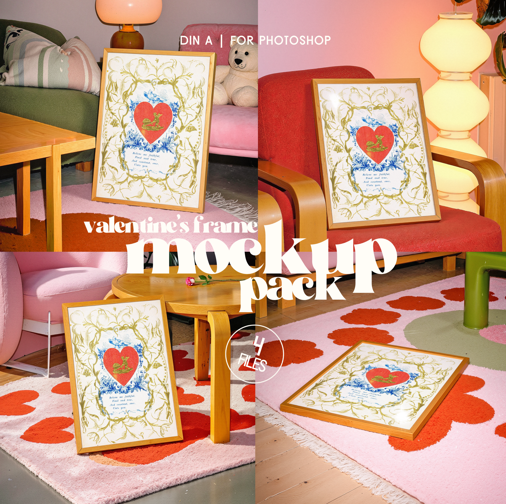Valentine's Day Framed Mockup Pack, 4 PSD Files