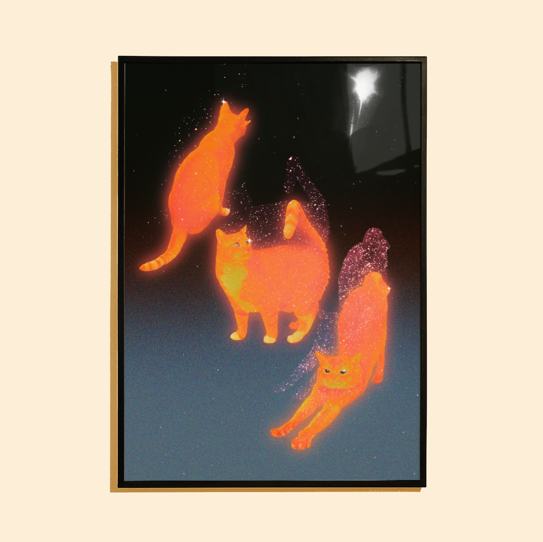 Glowing Cats - Art Print A3 Contemporary Wall Art