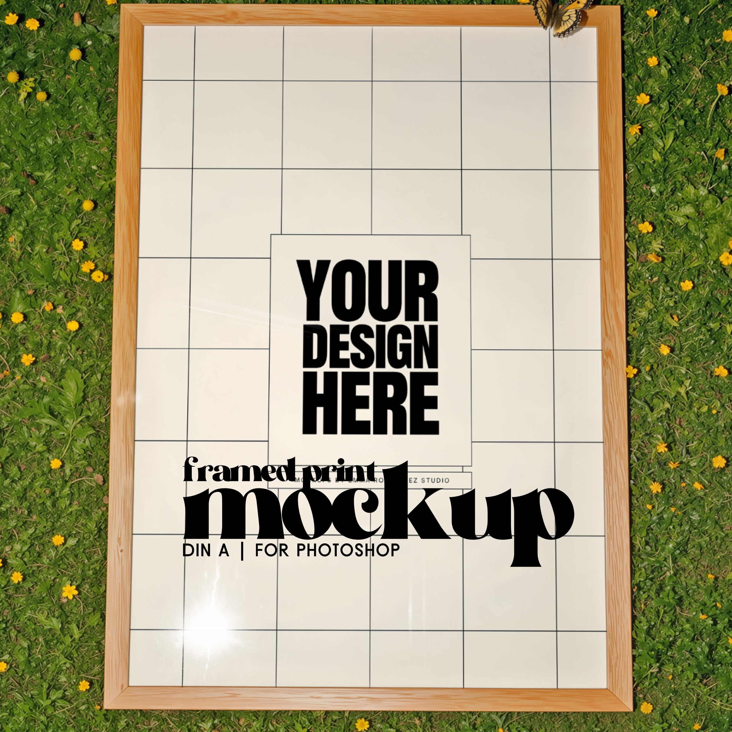 Laying Oak Frame in Grass, Single PSD File