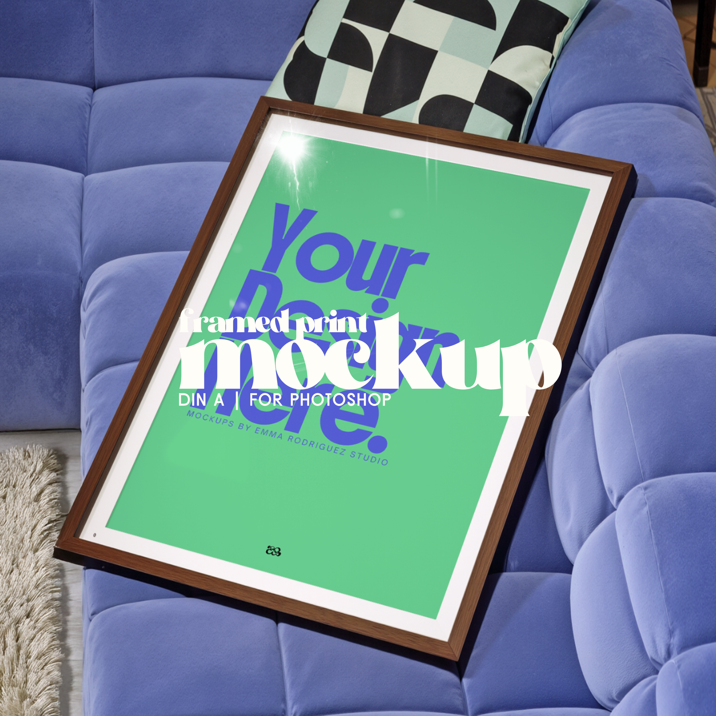 Framed Print Mockup on Lilac Sofa, Single PSD File