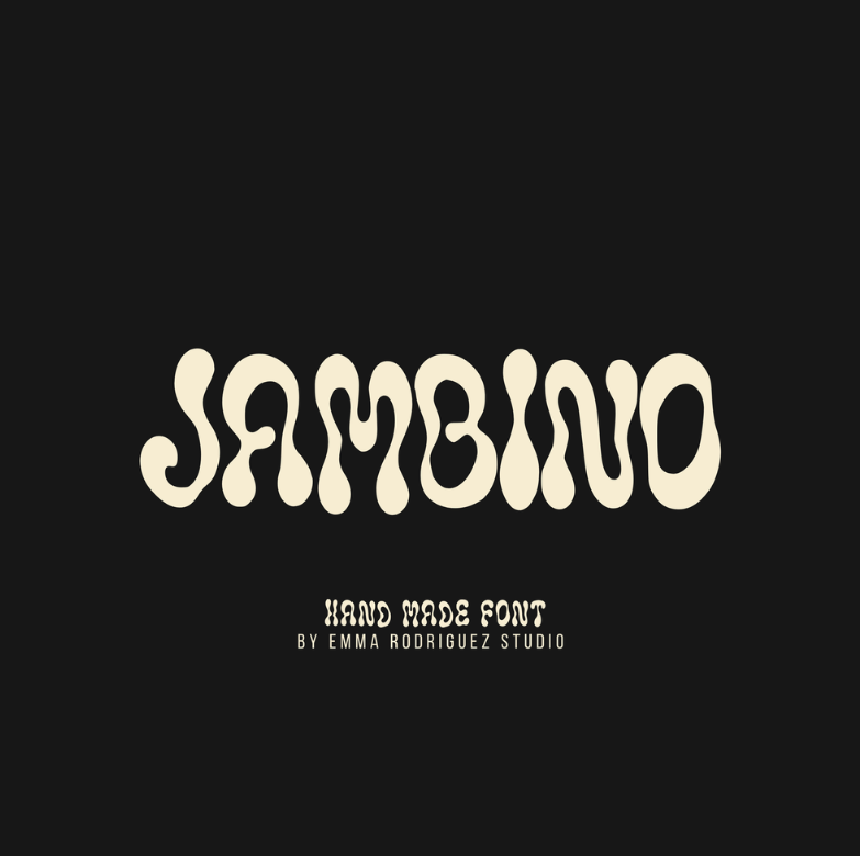 Black background with cream-colored text that reads 'SAMBINIO' in a wavy, handmade style font, and smaller text below that says 'Hand Made Font by Emma Rodriguez Studio'.
