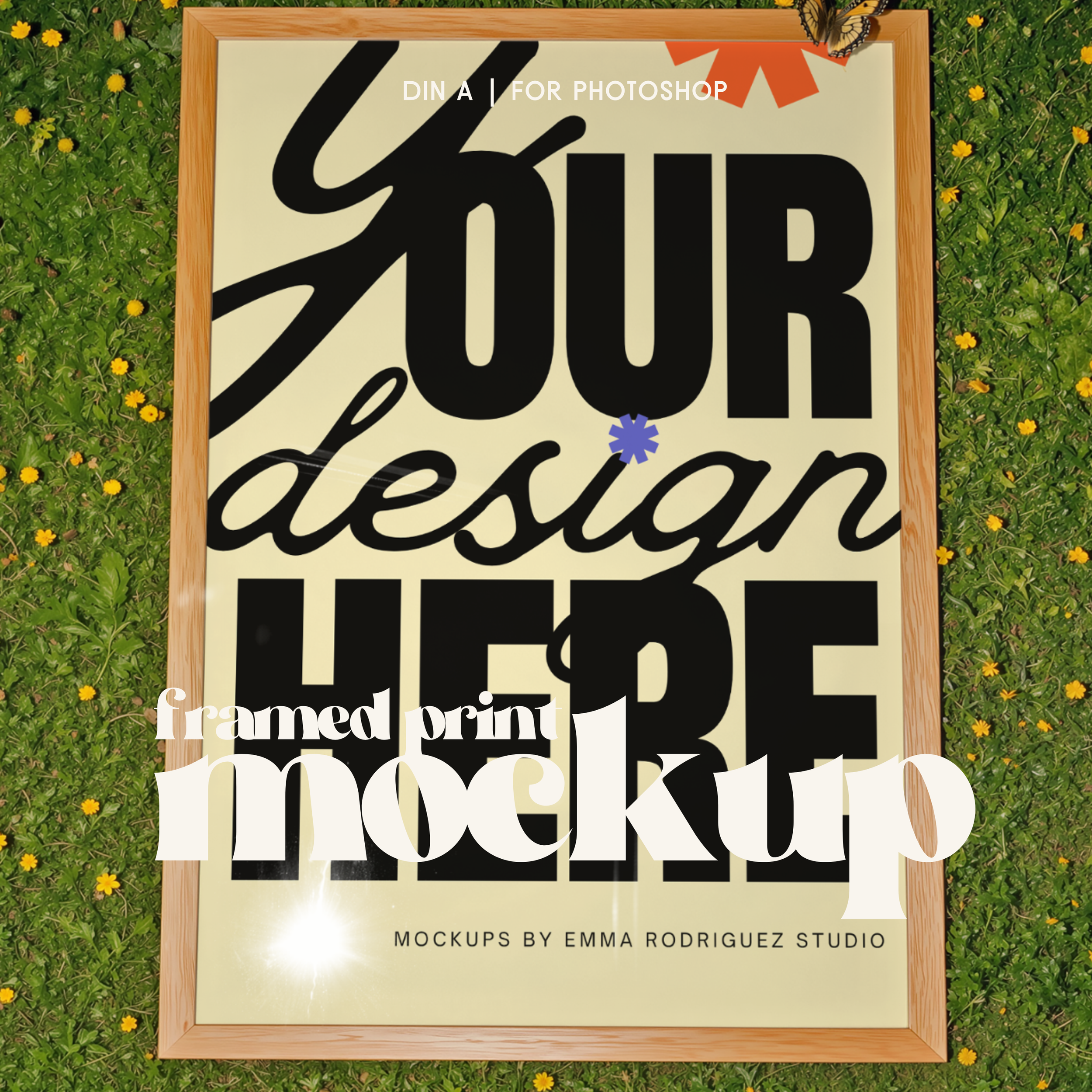 Laying Oak Frame in Grass, Single PSD File