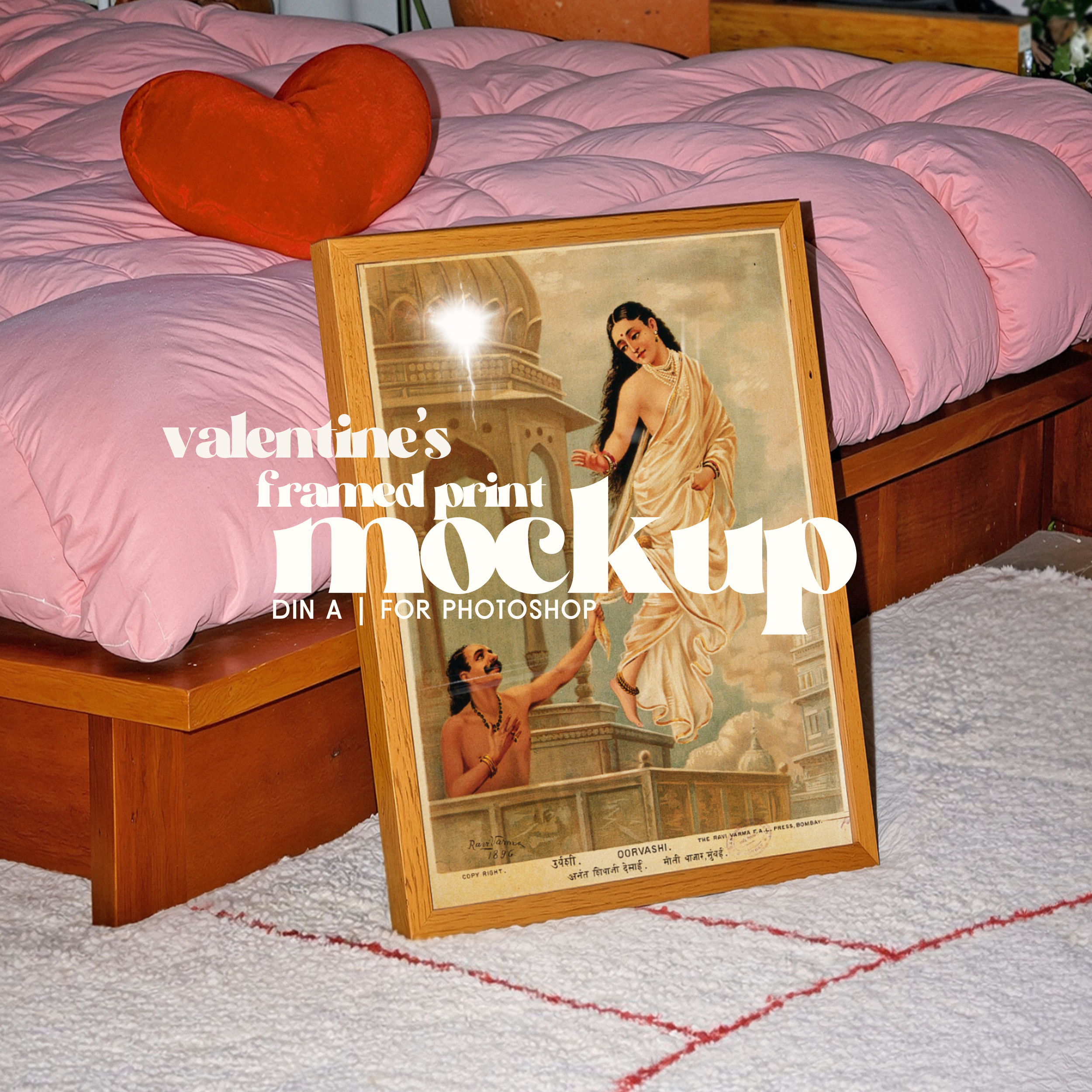 Valentines Day Bedroom Mockup, Single PSD File