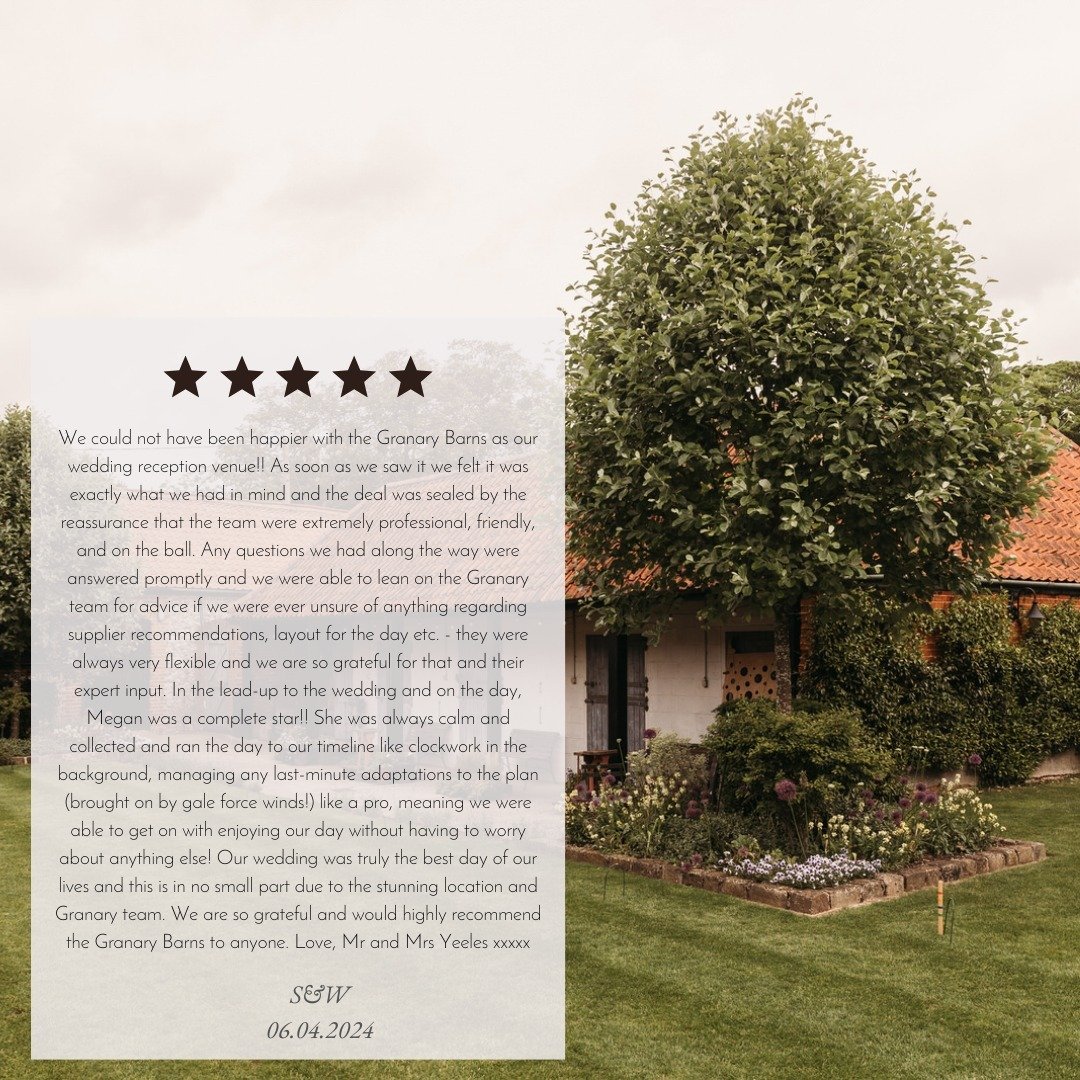 A beautiful day followed by a lovely review from W&amp;S from their wedding day here at The Granary Estates on 06.04.2024 🤍⁠
⁠
#weddingreview #weddingcoordinator #brideandgroom #barnwedding2024 #bridetobe2025