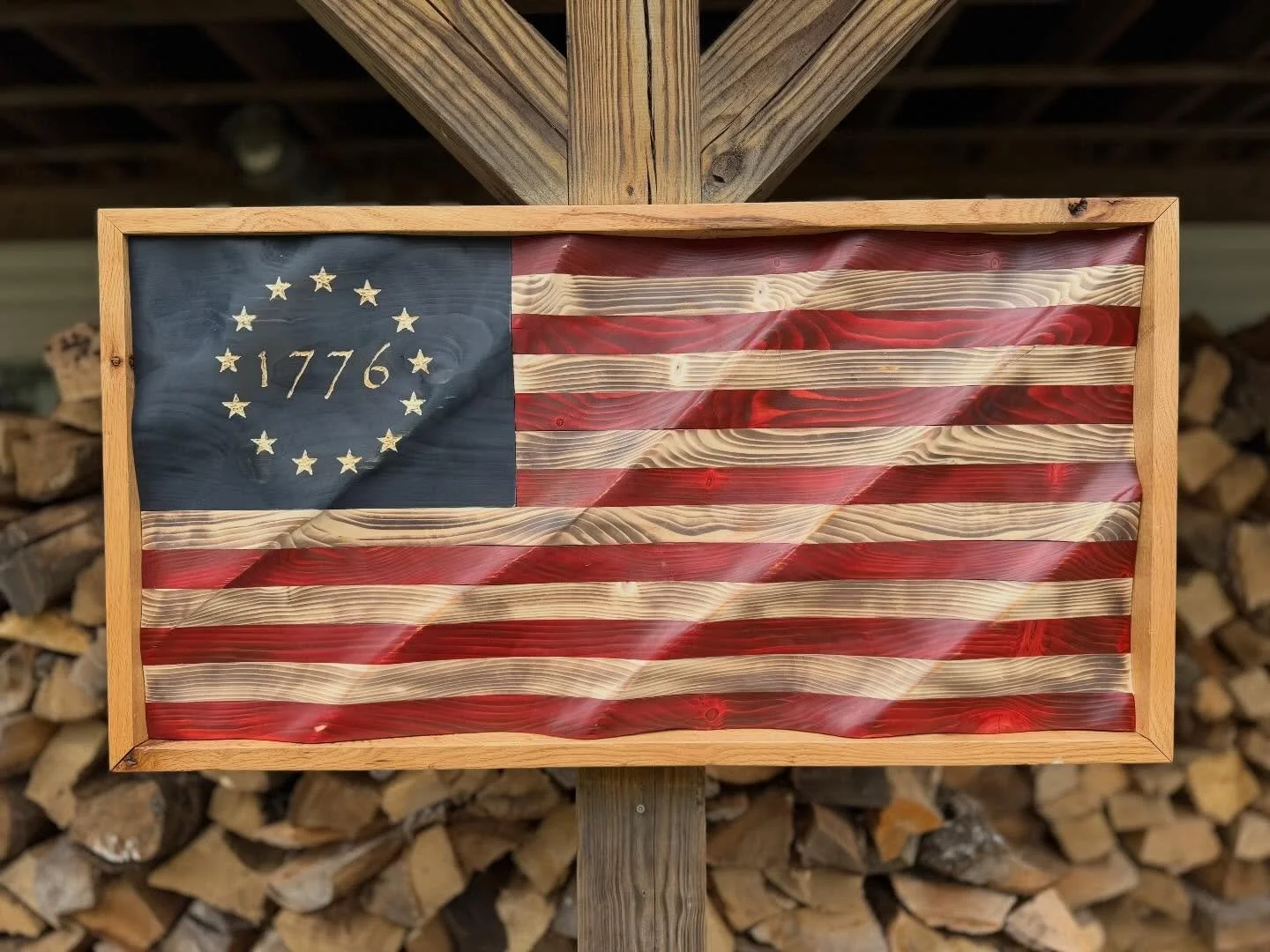 A reclaimed wood wavy flag that&rsquo;s bound for New Hampshire. 😁🇺🇸😁🇺🇸 www.shoveltownflag.com