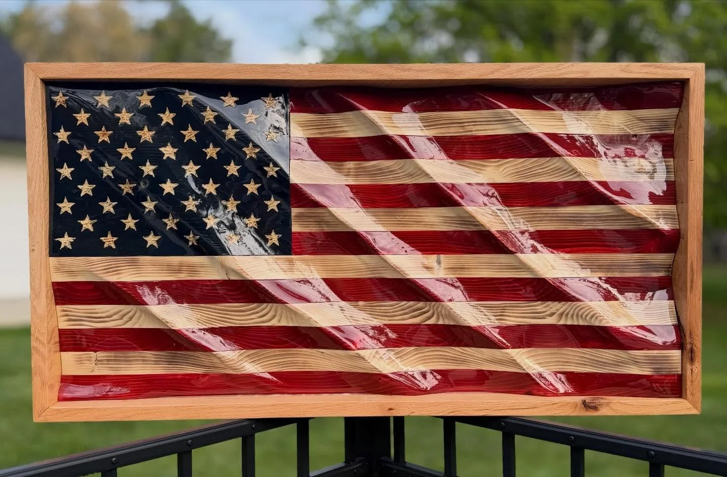 Another epoxy coated, reclaimed wood, wavy flag that&rsquo;s out the door today!🇺🇸🇺🇸🇺🇸 www.shoveltownflag.com