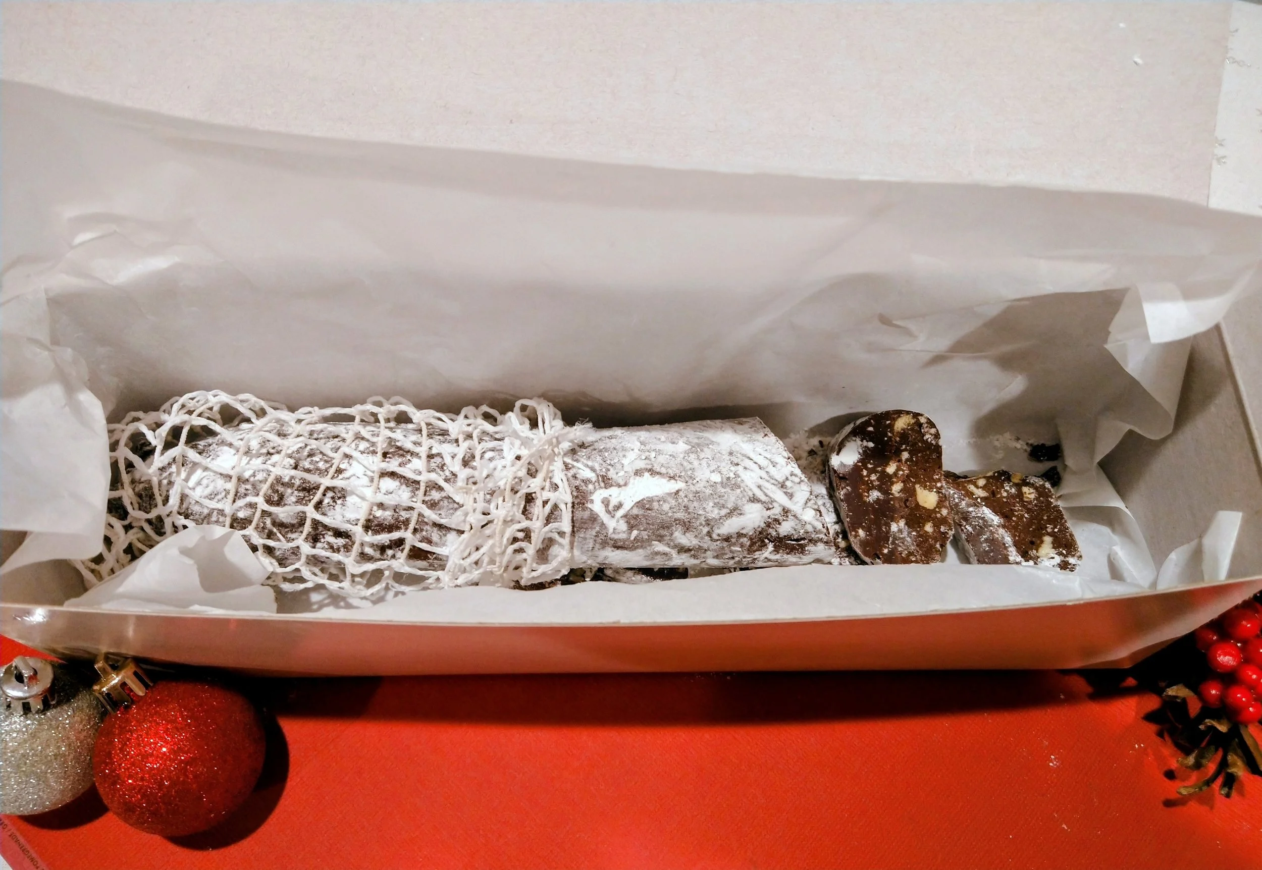 Italian Chocolate Salami, Gluten-Free with Roasted Nuts