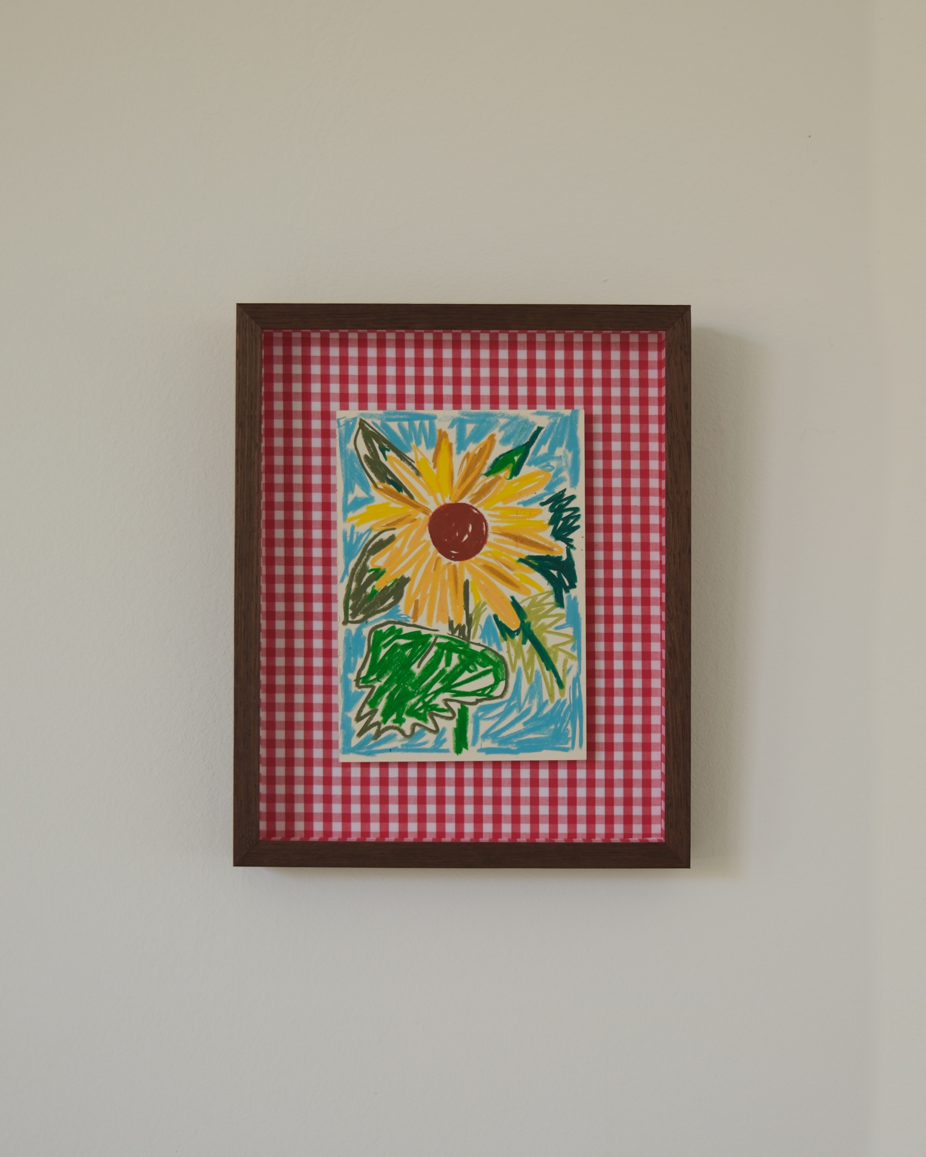 Zonnebloem (Sold)
A5 - custom framed with vichy fabric
Crayons on Paper