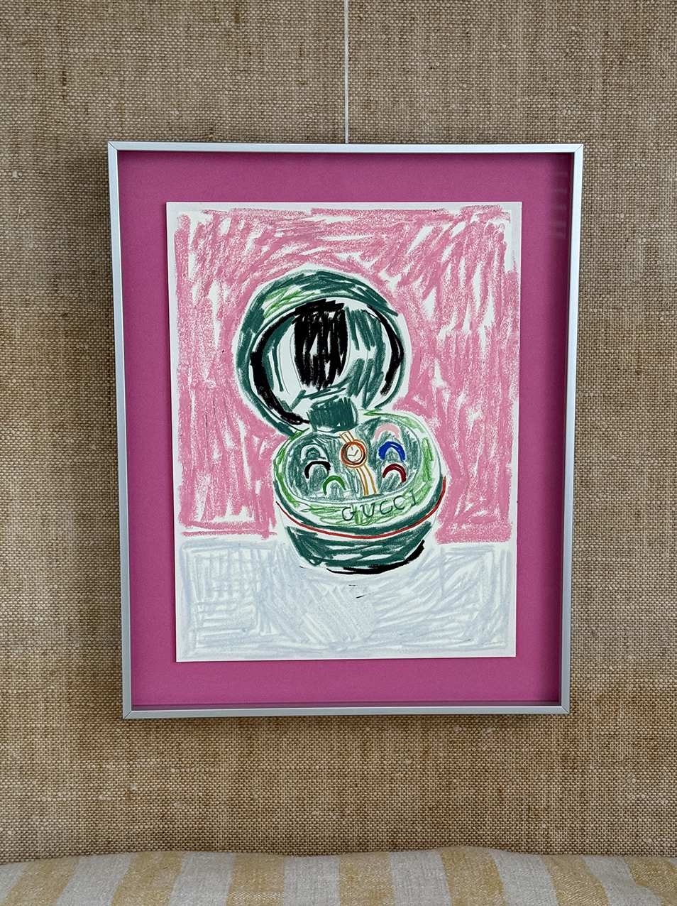 It's Gucci Time (For Sale)
Crayon on Paper 
A4 Drawing 
Silver Frame & Artglass — 26,7 x 33,5 cm
Price:  € 950