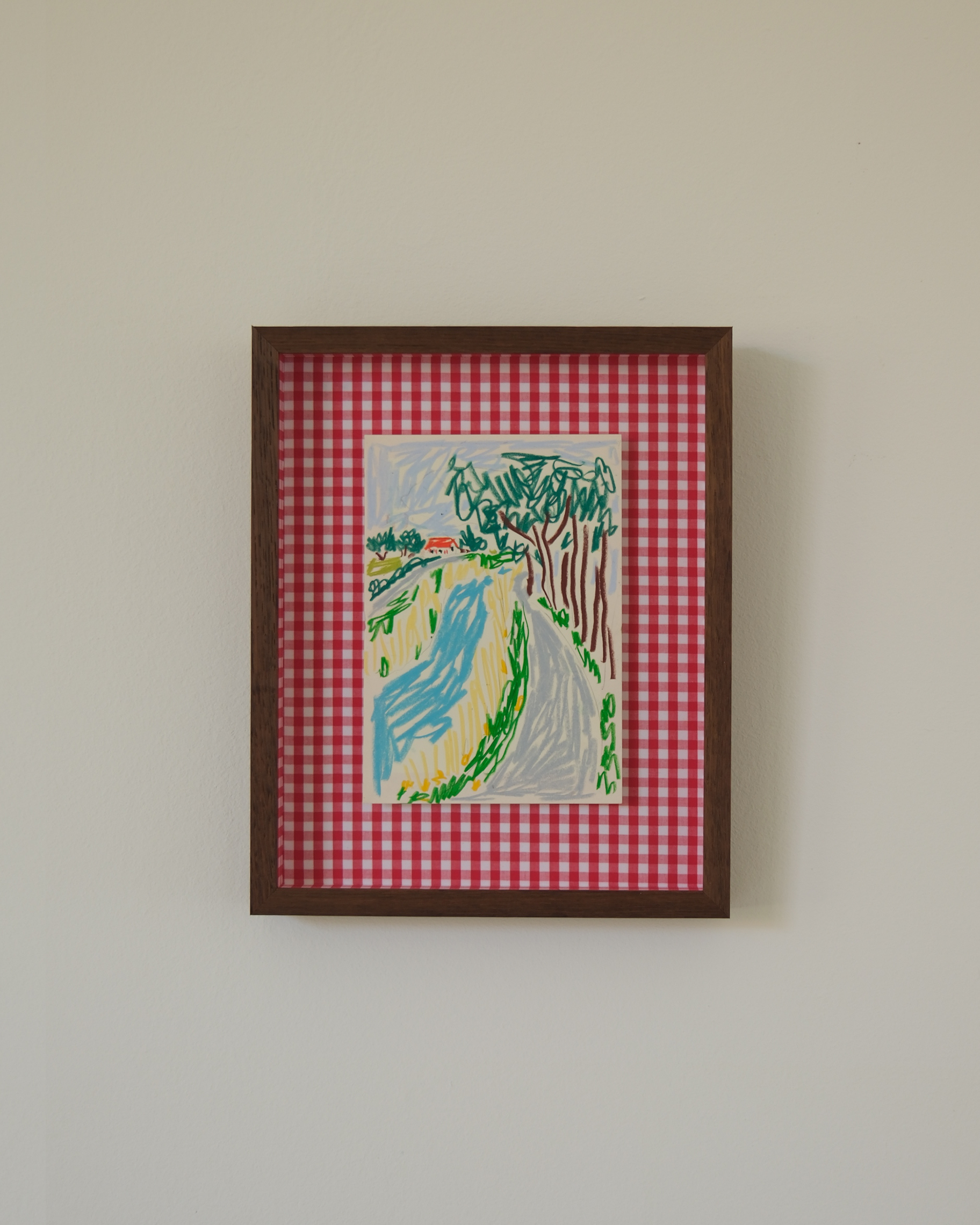Langs de Dijle
A5 - custom framed with vichy fabric
Crayons on Paper
€805